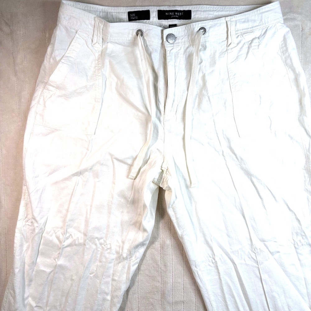 Nine West Jeans White‎ Linen Blend Drawstring Casual Pants Plus Size 14W